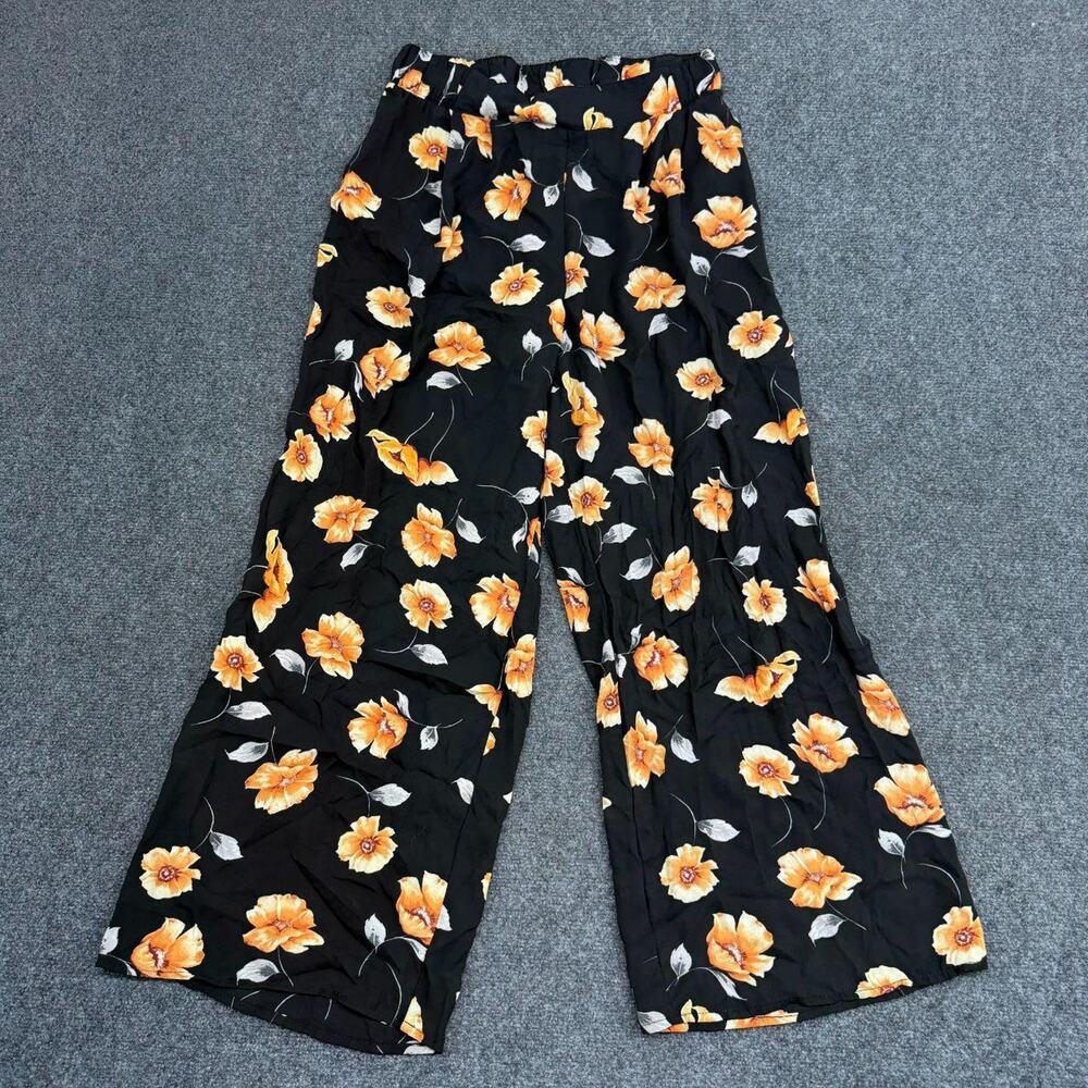 Forever 21 Trouser Womens Medium Black Wide Leg Floral Print Pull On Pants